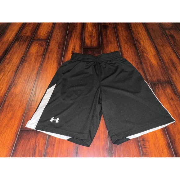Under Armour Athletic Shorts Basketball Training Black White Mens - Picture 1 of 10
